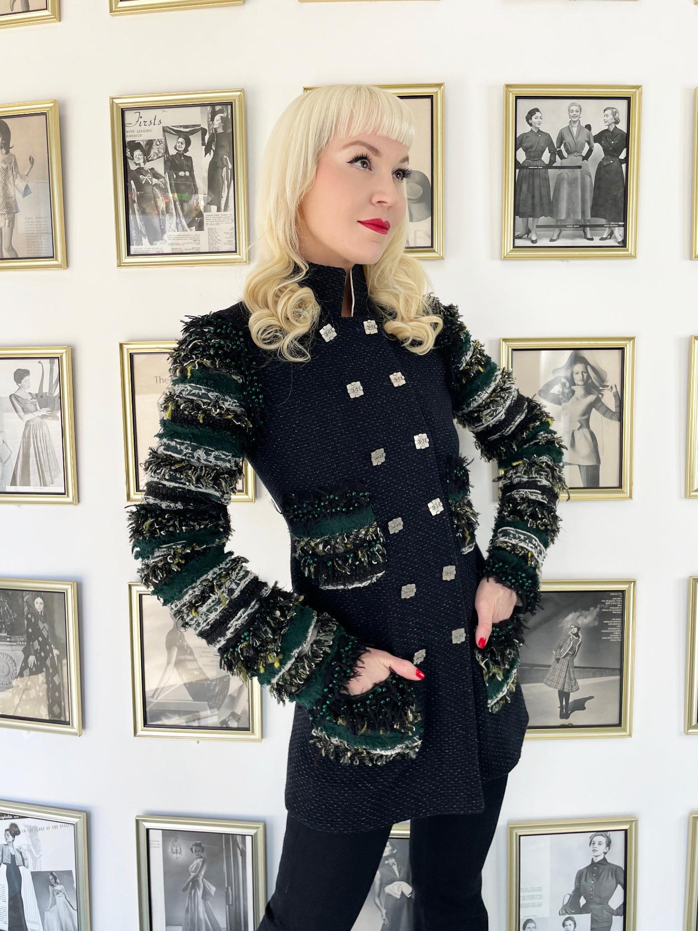 Women's 2011 Chanel by Karl Lagerfeld Runway Campaign Beaded Wool Double-Breasted Jacket For Sale
