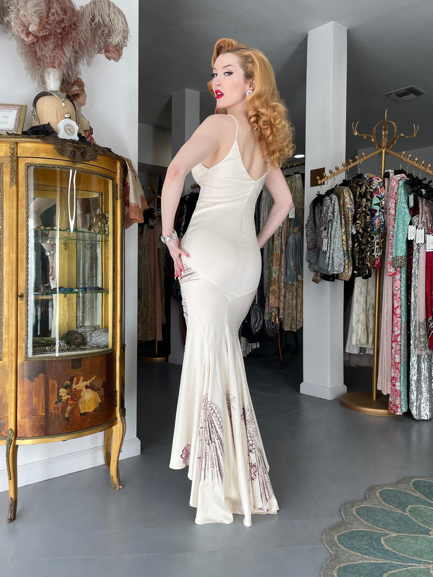 2002 Roberto Cavalli Runway Ivory Jeweled Stretch Silk 'Cindy Crawford' Gown 13
