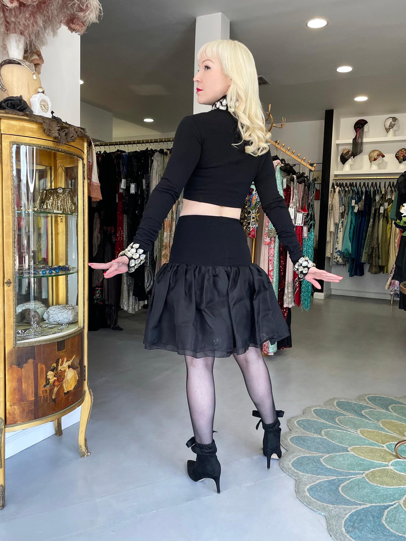 1991 Dolce & Gabbana Runway Crystal Rhinestone Black Crop Top w/ Matching Skirt en vente 14