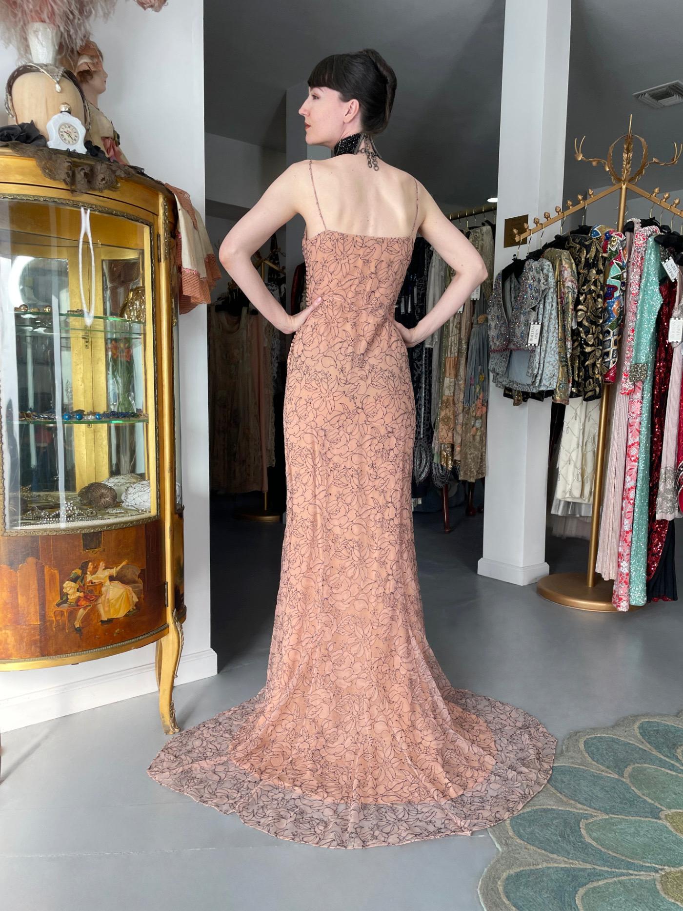 2006 Christian Dior by John Galliano Nude Illusion Lace Trained Lingerie Gown 14