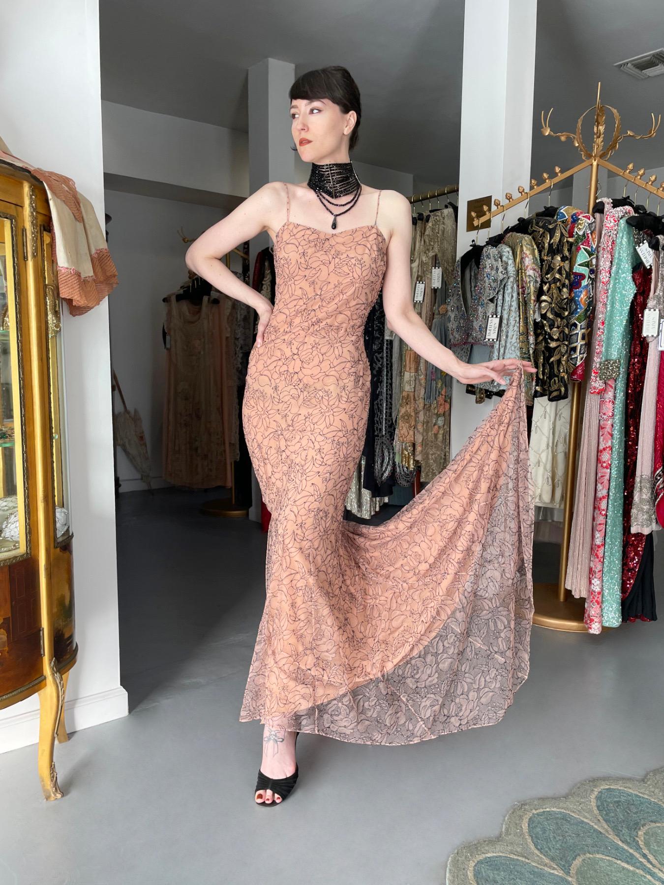 Beige 2006 Christian Dior by John Galliano Nude Illusion Lace Trained Lingerie Gown