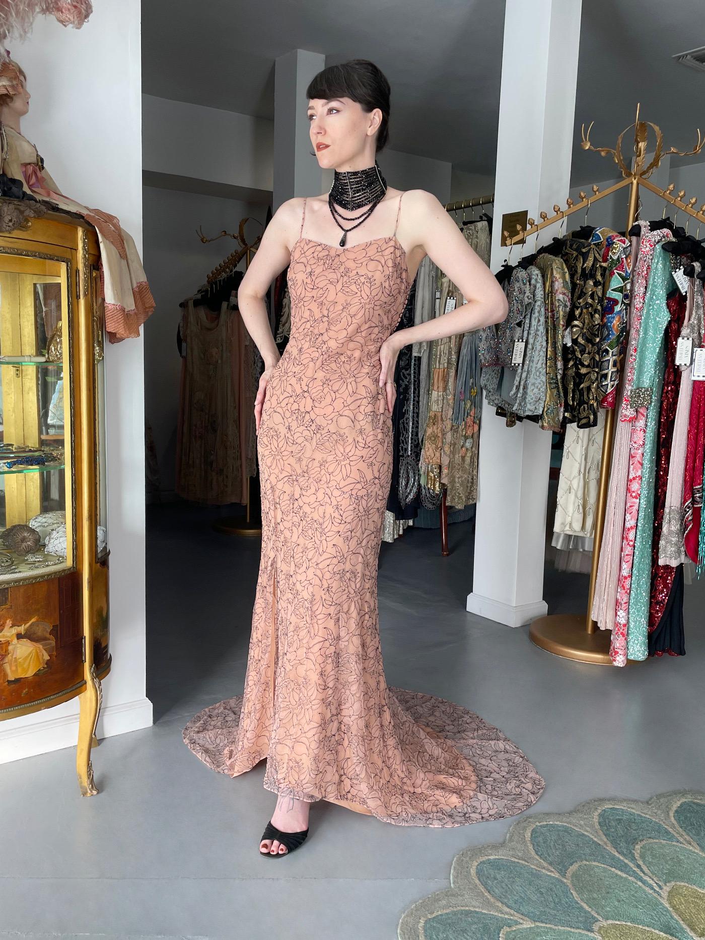 2006 Christian Dior by John Galliano Nude Illusion Lace Trained Lingerie Gown 13