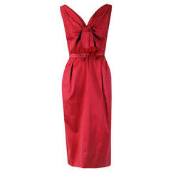 Vintage 1955 Christian Dior Original Pink Polished Cotton Belted Wiggle Dress & Jacket