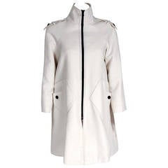 1968 Pierre Cardin Ivory White Cotton-Twill Mod Space-Age Pockets Trench Jacket