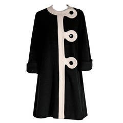 1960's Pierre Cardin Black & Ivory Block-Color Wool Mod Space-Age Swing Coat