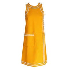 1969 Pierre Cardin Documented Yellow Linen Space-Age Stripe Mod Dress & Shorts
