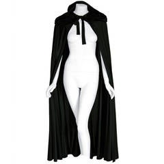 1970's Loris Azzaro Dramatic Black Silk-Jersey Hooded Maxi Full-Length Cape