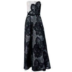 Hattie Carnegie Black and White Lace Illusion Asymmetric Strapless Gown, 1951