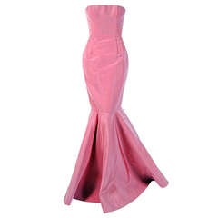 2011 Oscar de la Renta Pink Silk Strapless Hourglass Fishtail Mermaid Gown