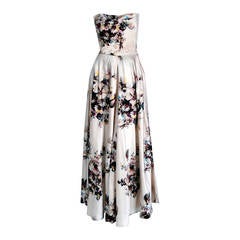 1950's Jeanne Lafaurie Couture Watercolor Floral-Print Satin Strapless Gown 7