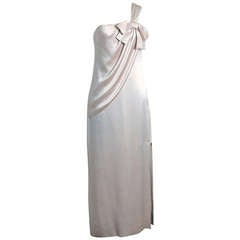 1960's Ivory-Creme Draped Silk One-Shoulder Grecian Goddess Evening Gown