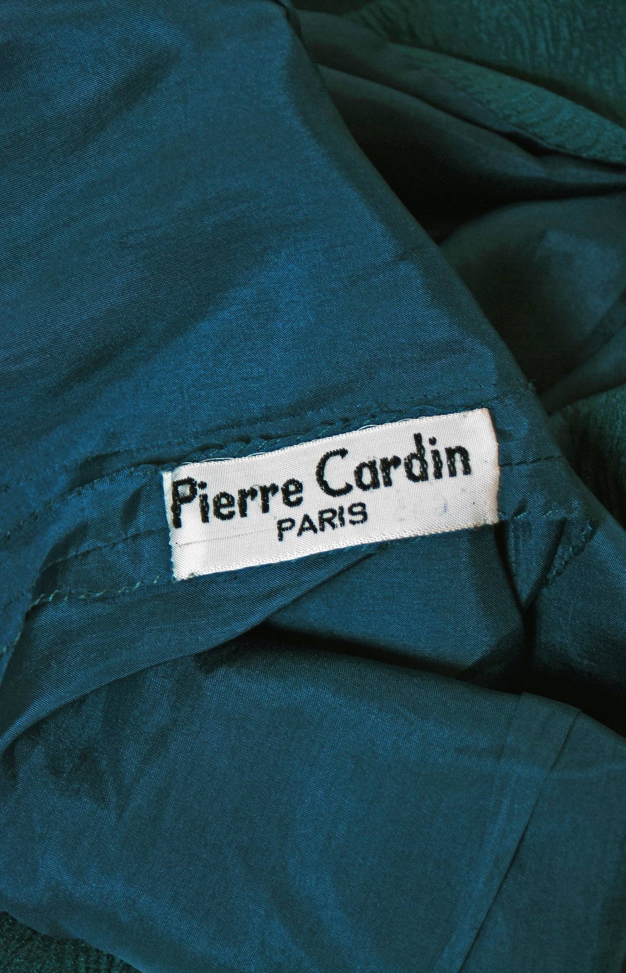 1966 Pierre Cardin Haute-Couture Sequin Teal Blue-Green Silk Mod Dress Ensemble 1