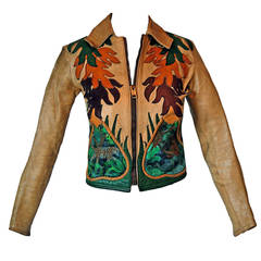 1970's East West Musical Instruments Handpainted Jungle Applique Leather Jacket