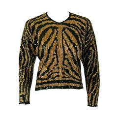 Vintage 1970's Halston Black & Gold Tiger Stripe Long-Sleeve Blouse