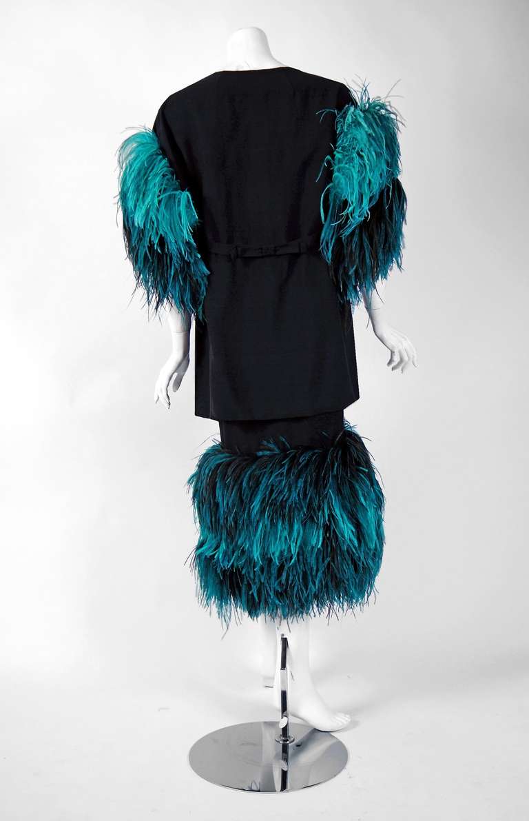 turquoise feather dress