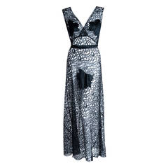 Vintage 1940's Seductive Leaf-Applique Novelty Black Lace Bias-Cut Nightgown Slip Dress