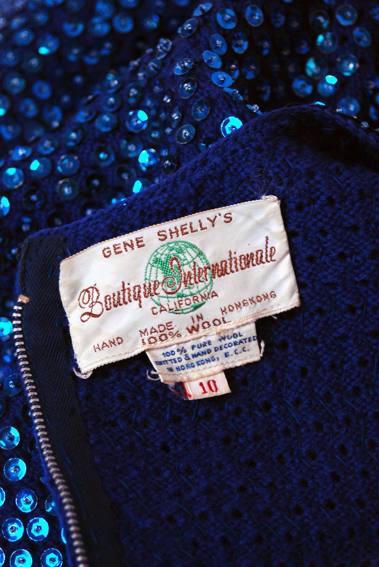1950's Gene Shelly Royal-Blue Sequin Hourglass Knit Belted Wiggle Cocktail Dress In Excellent Condition In Beverly Hills, CA