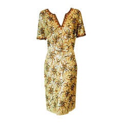 1950's Gene Shelly Golden-Yellow Sequin Beaded Knit Abstract Cocktail Dress 11