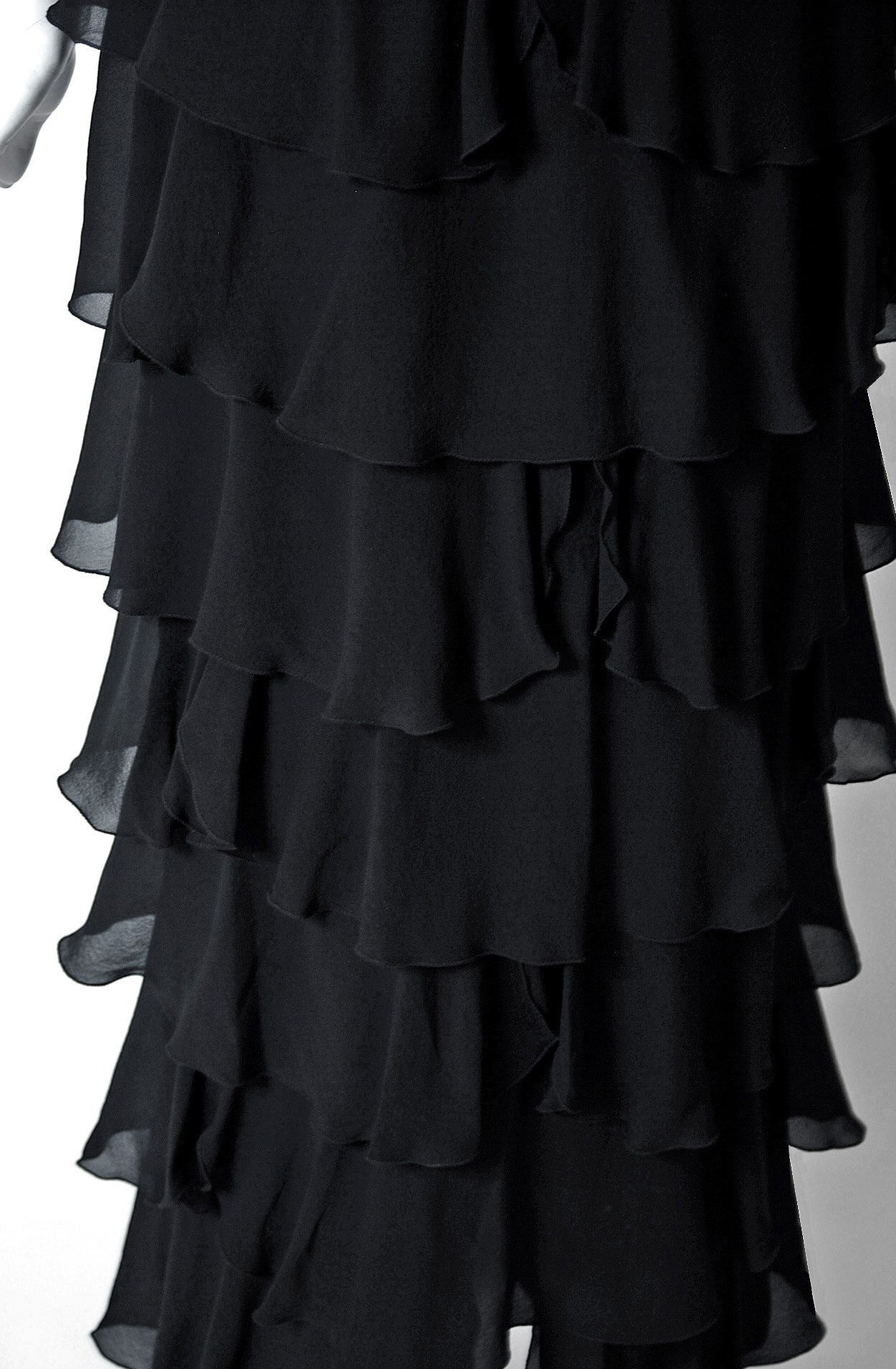 1968 Pierre Cardin Black Silk-Chiffon Tiered Ruffle Long-Sleeve Mod Dress Gown at 1stDibs 