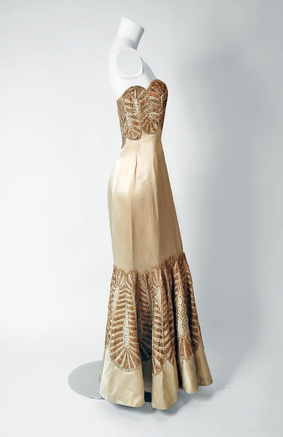 1950's Sorelle Fontana Haute-Couture Beaded Ivory Satin Strapless ...