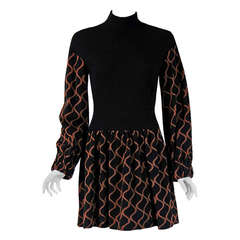 1960's Rudi Gernreich Op-Art Black & Mocha Wool Billow-Sleeves Mod Dress 8
