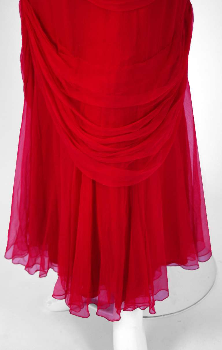 Women's 1950's Irene Lentz Magenta-Pink Silk Strapless Draped Dress Gown & Shawl