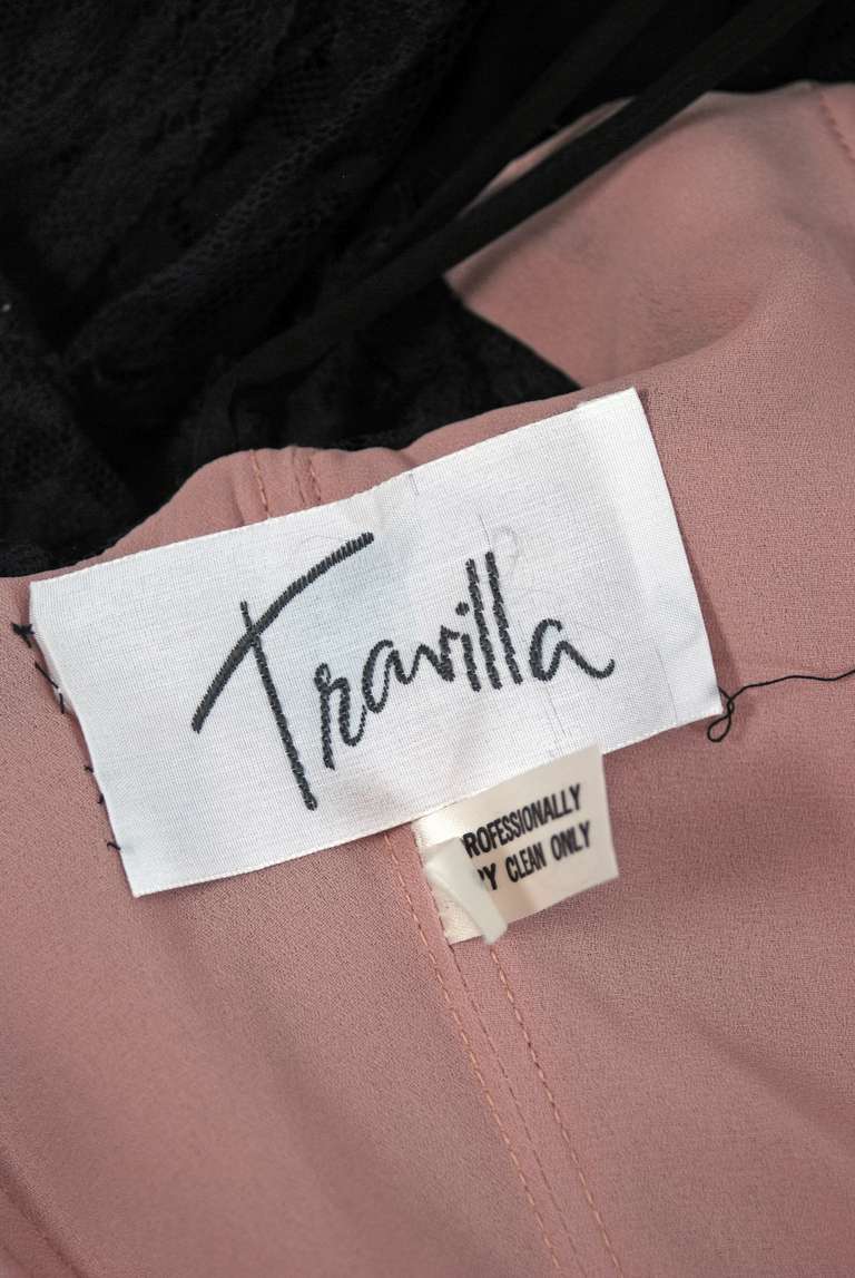 Travilla Couture - Robe en dentelle transparente et mousseline de soie noire transparente, vintage, années 1970 en vente 1