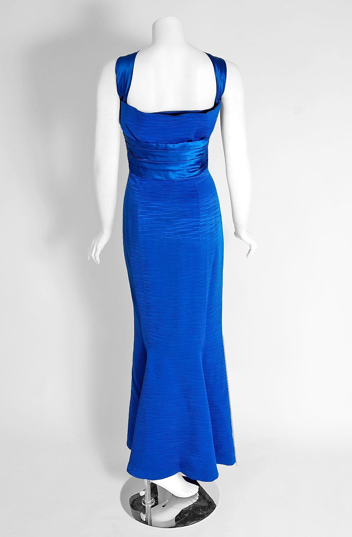 1960's Nina Ricci Paris Cobalt-Blue Silk Shelf-Bust Bow Hourglass Mermaid Gown 1