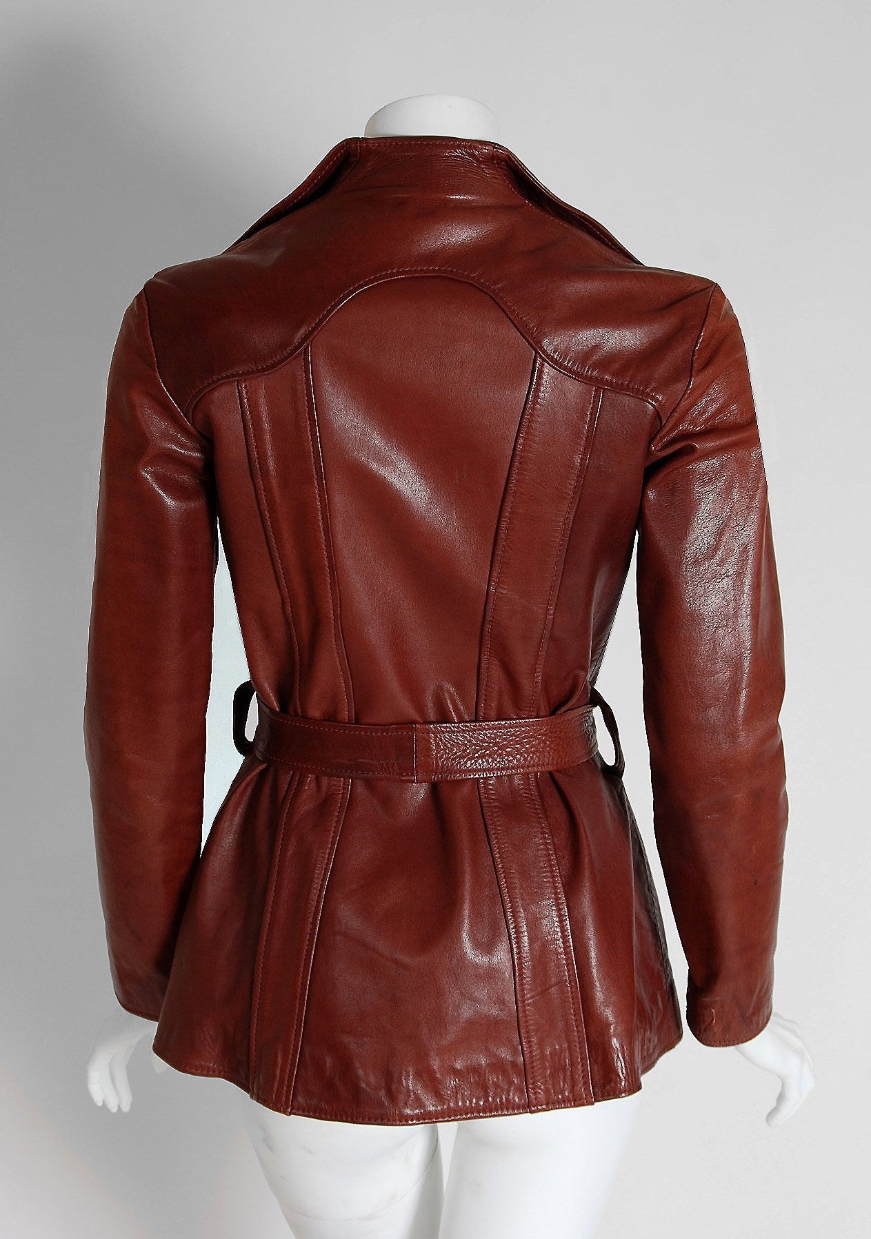 1970's East West Musical Instruments Applique Leather Belted Trench ...