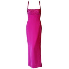 1995 Gianni Versace Couture Fuchsia Silk Studded Shelf-Bust Hourglass Gown 11