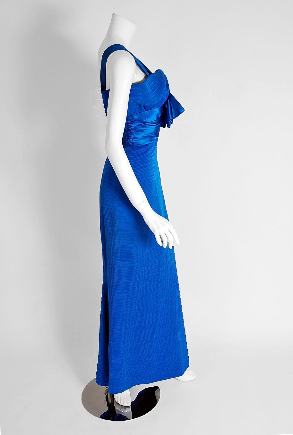 Women's 1960's Nina Ricci Paris Cobalt-Blue Silk Shelf-Bust Bow Hourglass Mermaid Gown