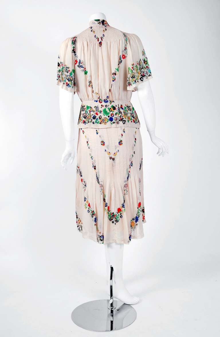 1930's Madeleine Vionnet Adaptation Floral Print Silk-Chiffon Dress Ensemble In Excellent Condition In Beverly Hills, CA
