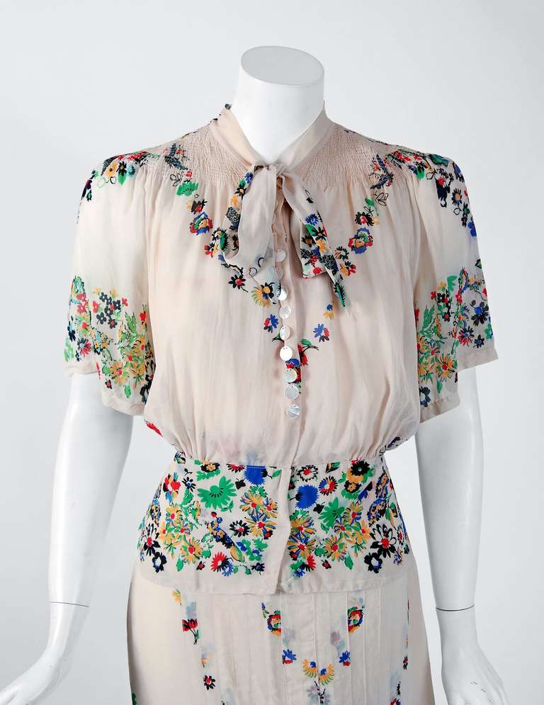 1930's Madeleine Vionnet Adaptation Floral Print Silk-Chiffon Dress ...