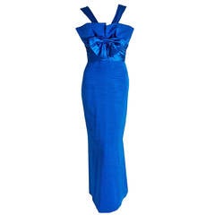 1960's Nina Ricci Paris Cobalt-Blue Silk Shelf-Bust Bow Hourglass Mermaid Gown