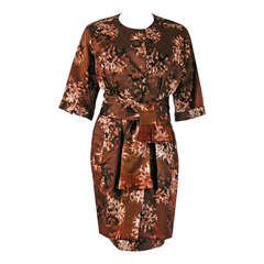 1956 Christain Dior Original Mocha-Brown Floral Satin Cocktail Dress & Coat