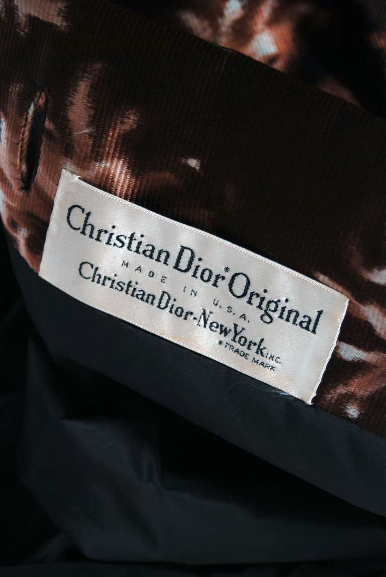 1956 Christain Dior Original Mocha-Brown Floral Satin Cocktail Dress & Coat 3