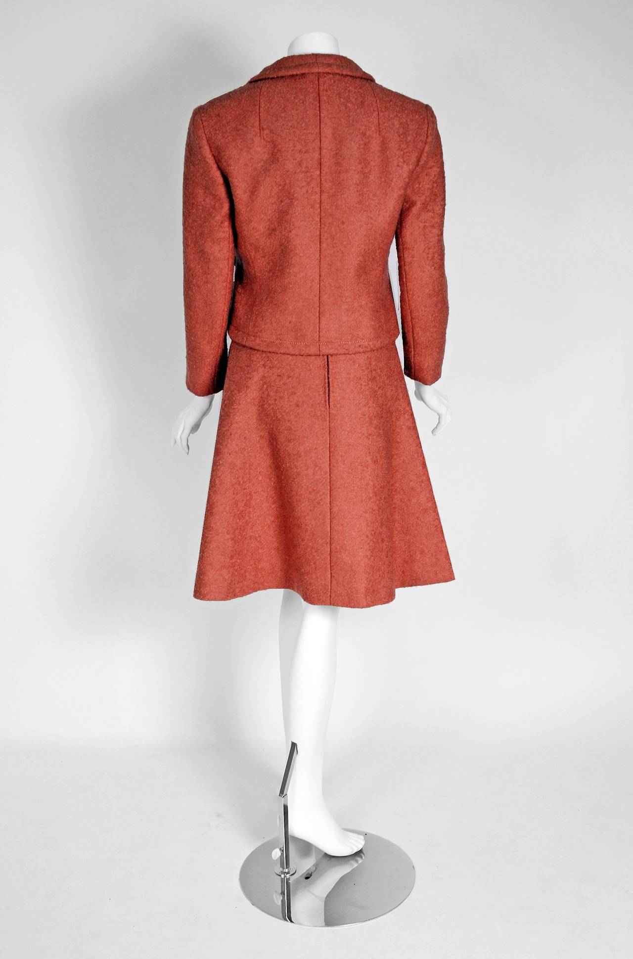 1960 Christian Dior Demi-Couture Documented Apricot Wool Belted Dress Ensemble 1