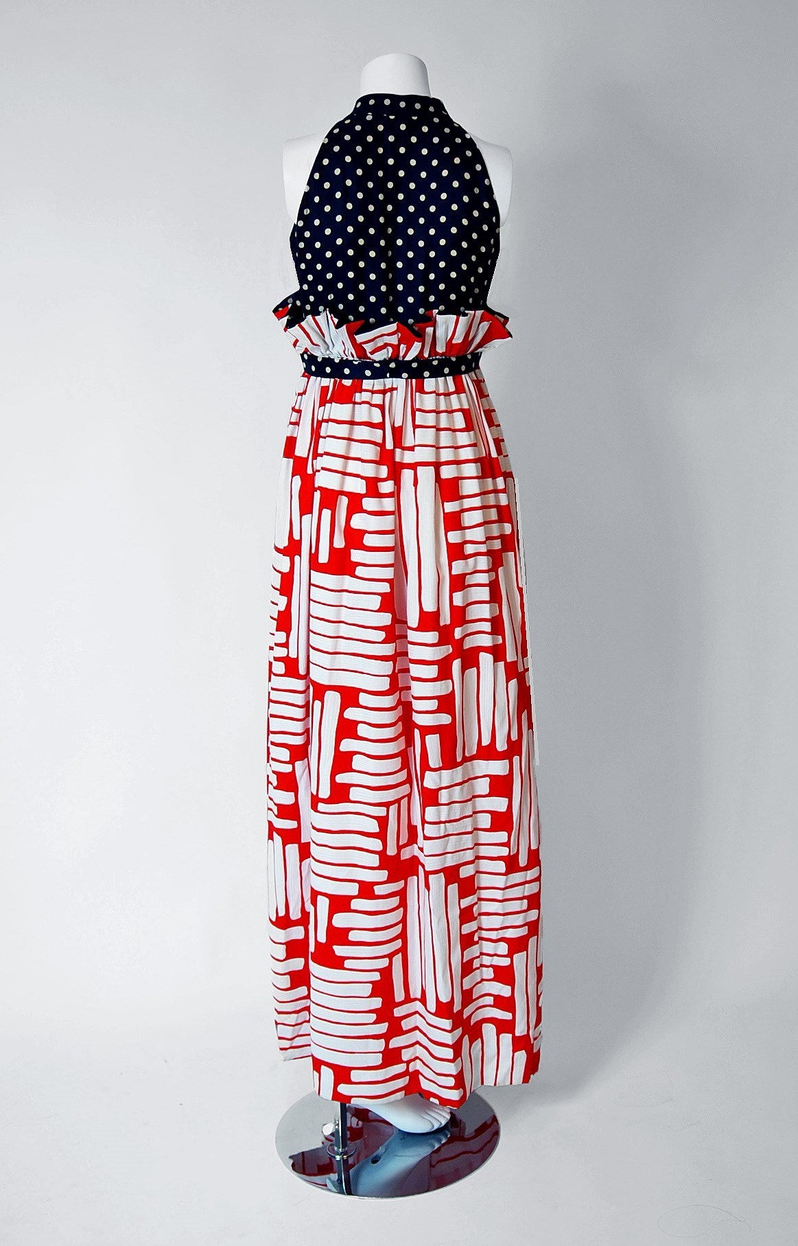 1970's Donald Brooks Vibrant Op-Art Print Silk Empire Plunge Maxi Gown Dress In Excellent Condition In Beverly Hills, CA