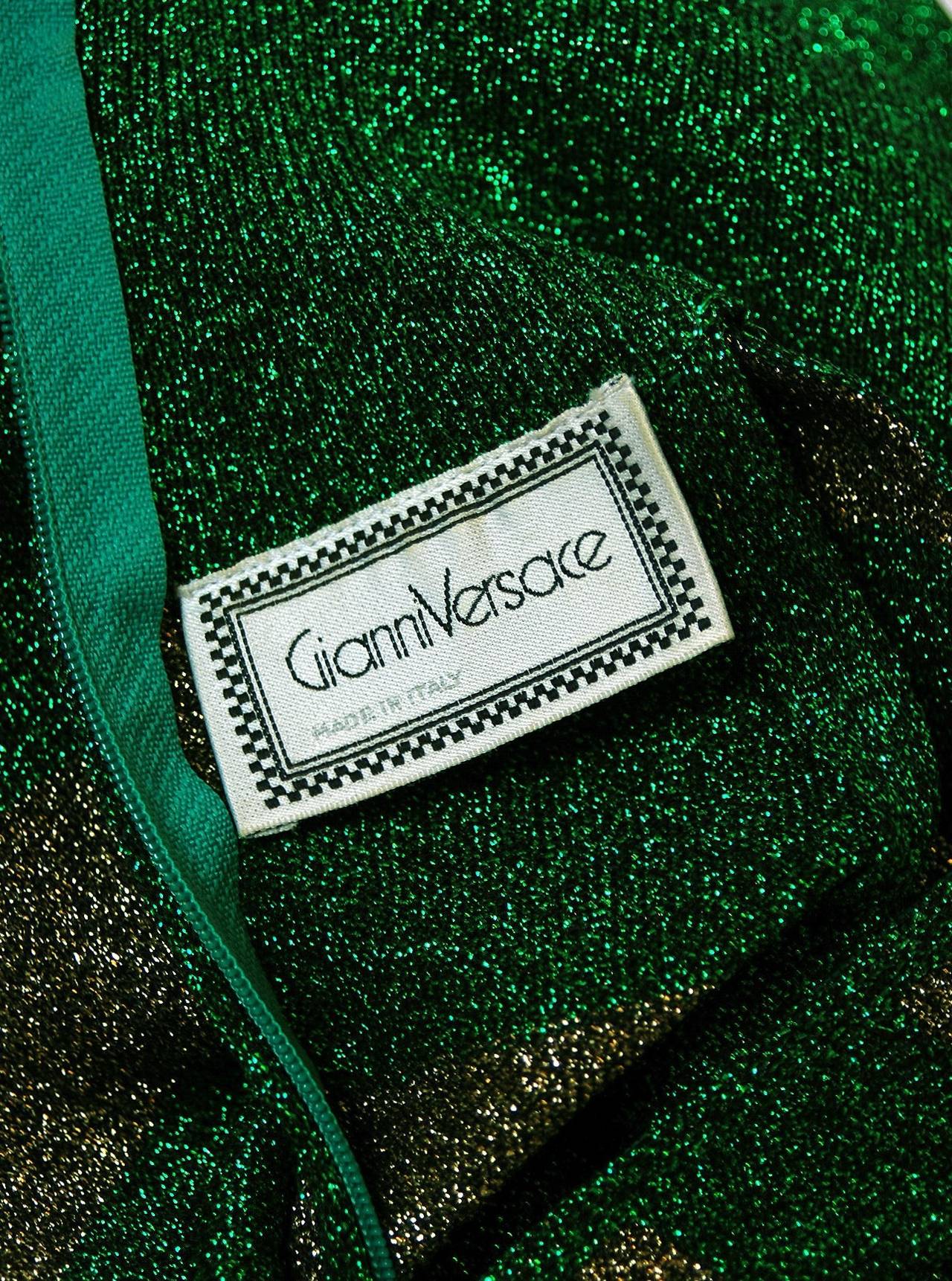 1990's Gianni Versace Couture Green & Gold Stripe Metallic Lurex Mini Dress 1