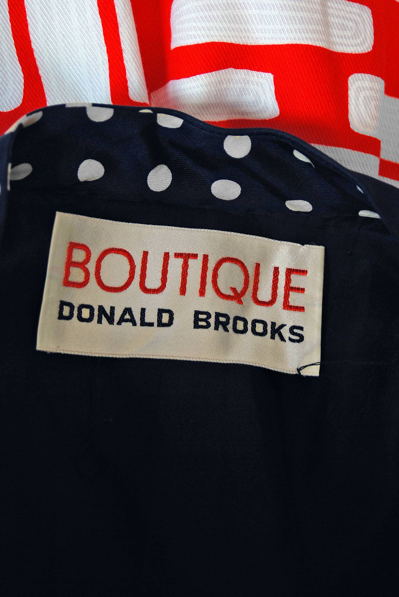 Women's 1970's Donald Brooks Vibrant Op-Art Print Silk Empire Plunge Maxi Gown Dress