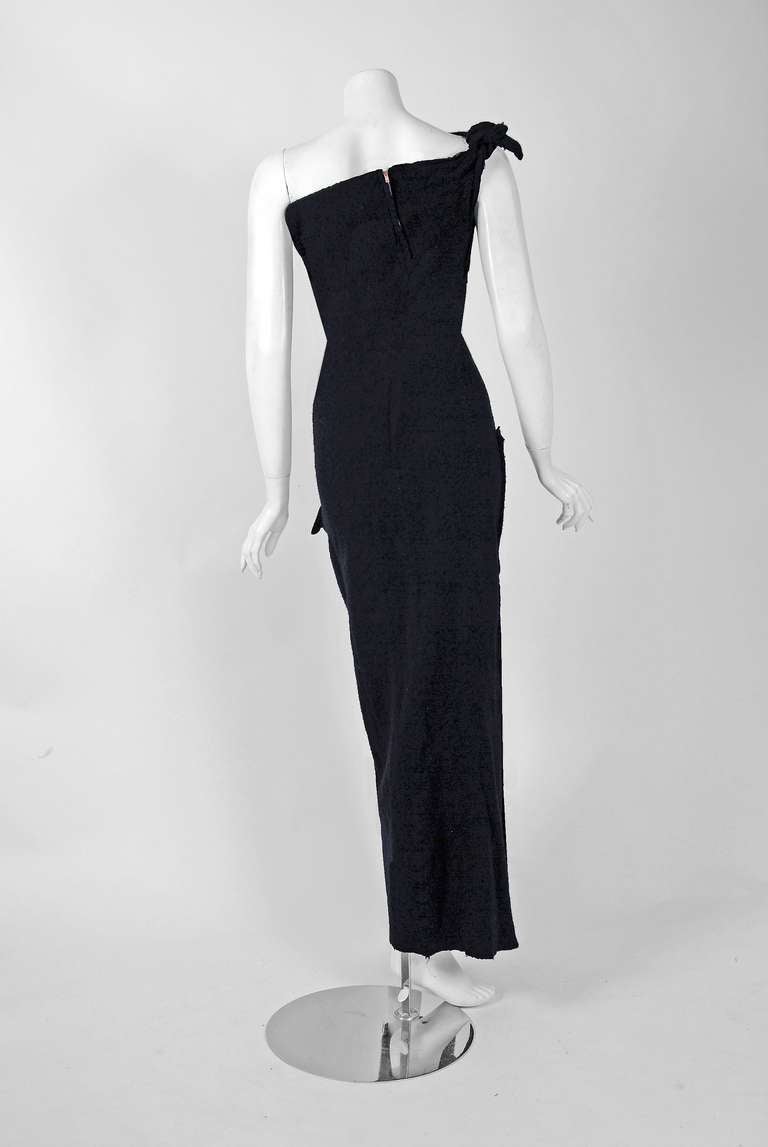 Women's 1994 Comme Des Garcons One-Shoulder Black Wool Deconstructed Maxi Dress