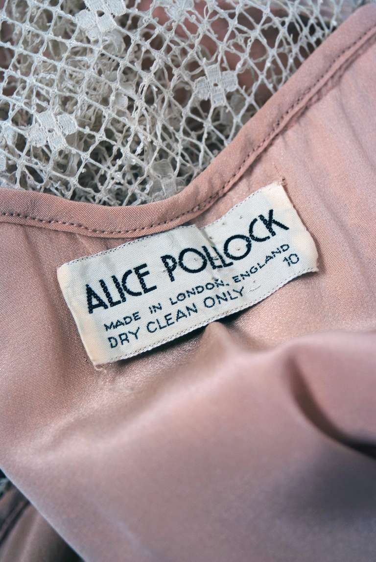 Women's 1972 Alice Pollock Blush-Pink Rayon & Illusion Lace Bias-Cut Mermaid Dress