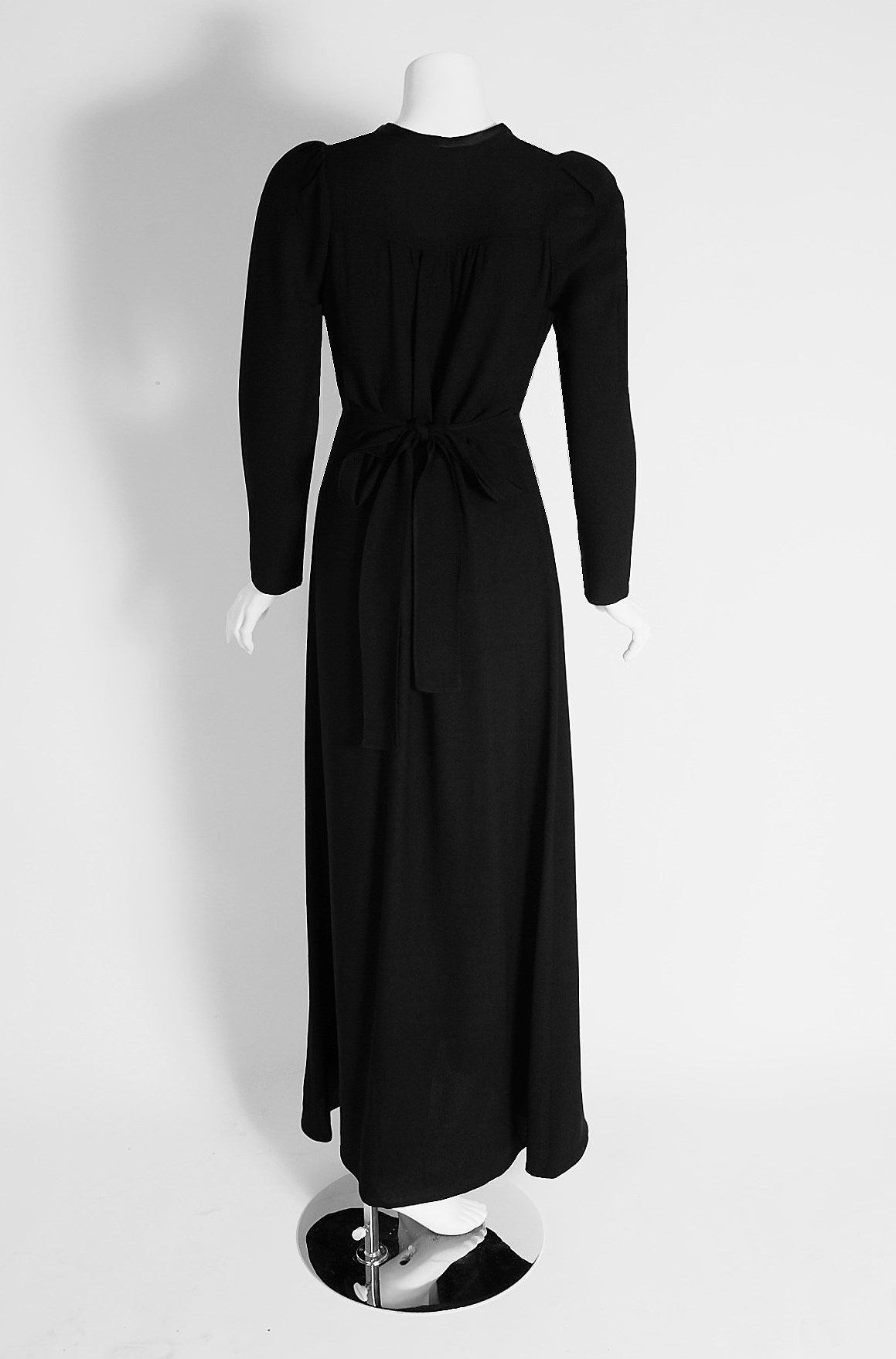Women's 1970's Ossie Clark for Radley Black Moss Crepe Plunge Cut-Out Maxi Gown Dress
