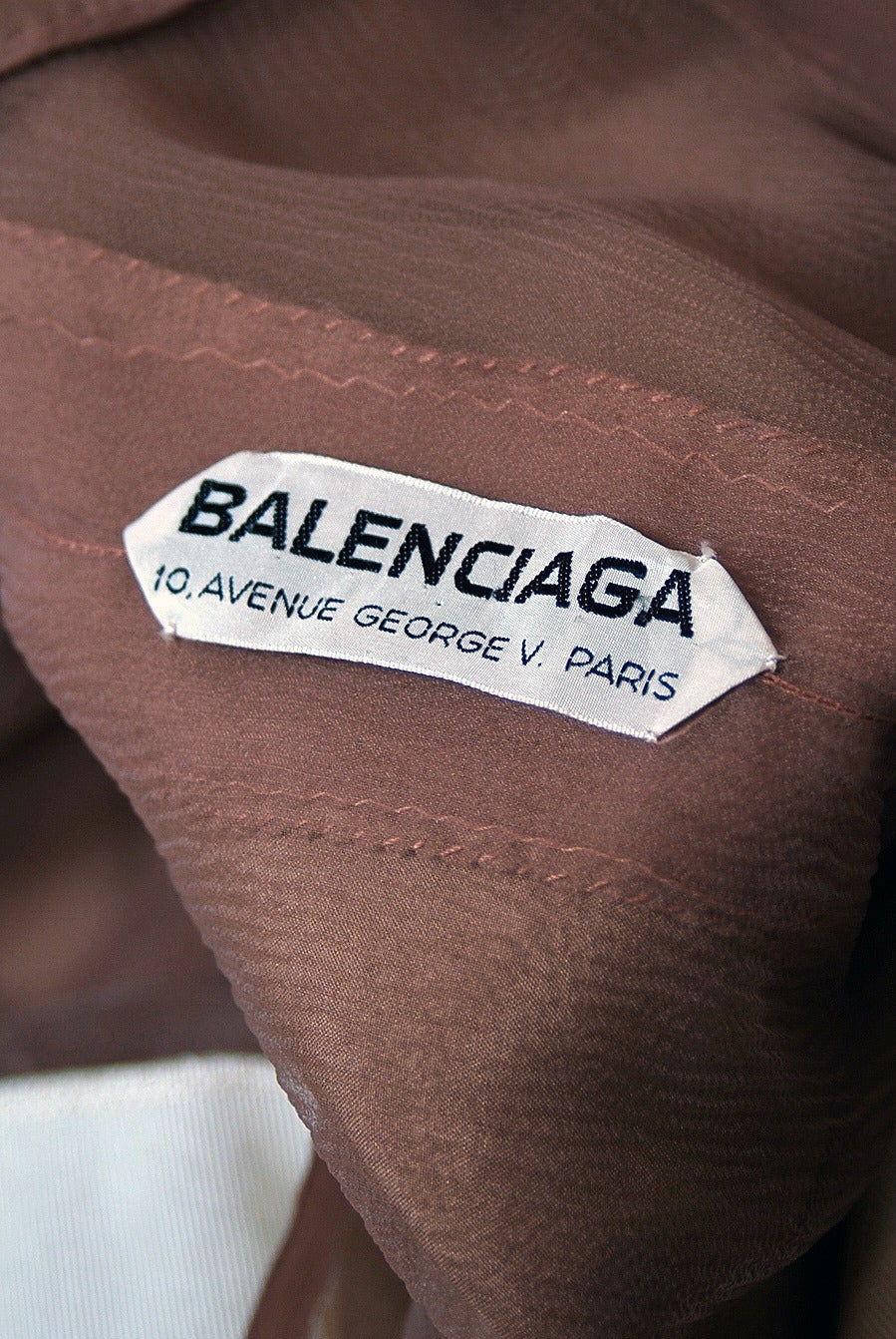 Beige 1967 Balenciaga Haute-Couture Ivory Silk & Nude Chiffon Illusion Evening Gown