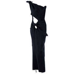 Vintage 1994 Comme Des Garcons One-Shoulder Black Wool Deconstructed Maxi Dress