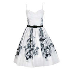 1950's Silvano of Roma Black White Floral Print Pique-Cotton Sun Dress & Coat