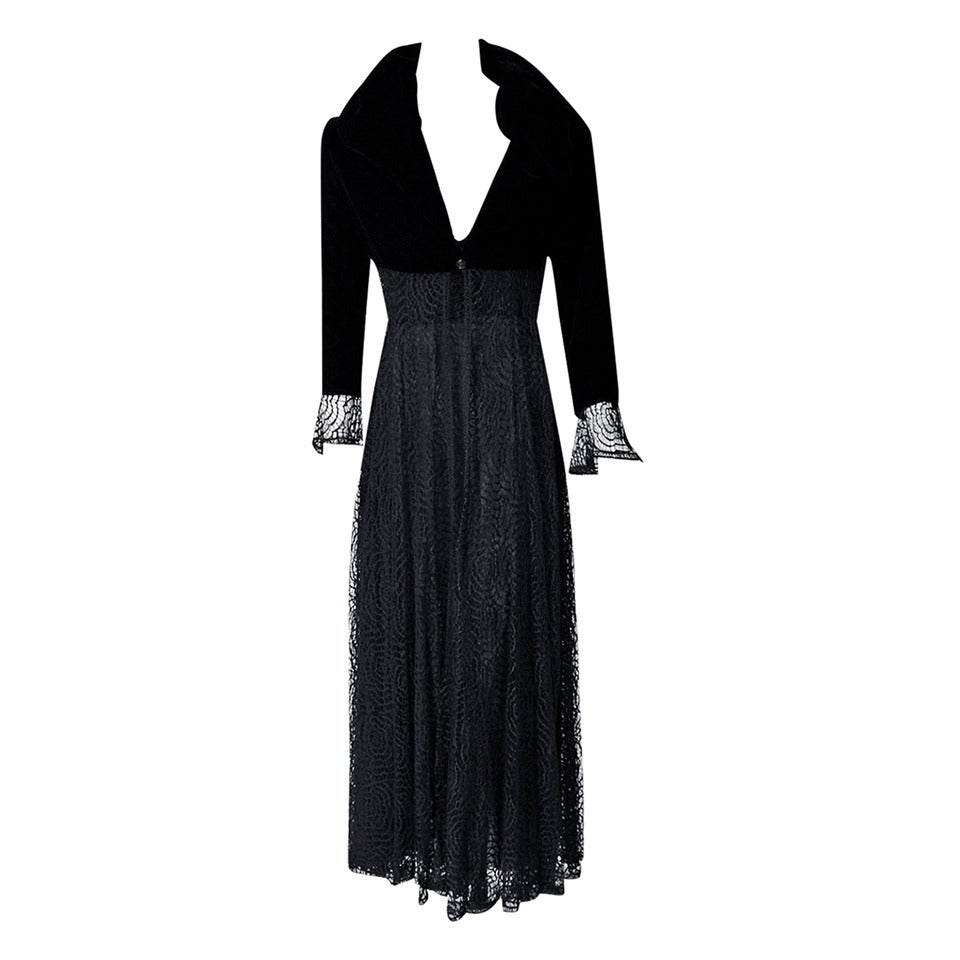 1990's Chloe by Karl Lagerfeld Black Spiderweb-Lace and Velvet Dress ...