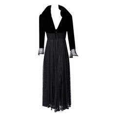 1990's Chloe by Karl Lagerfeld Black Spiderweb-Lace & Velvet Dress Set w/Tags