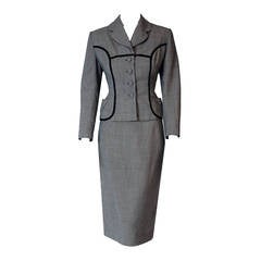 Vintage 1950's Lilli Ann Houndstooth Black & White Wool Hourglass Noir Cocktail Suit