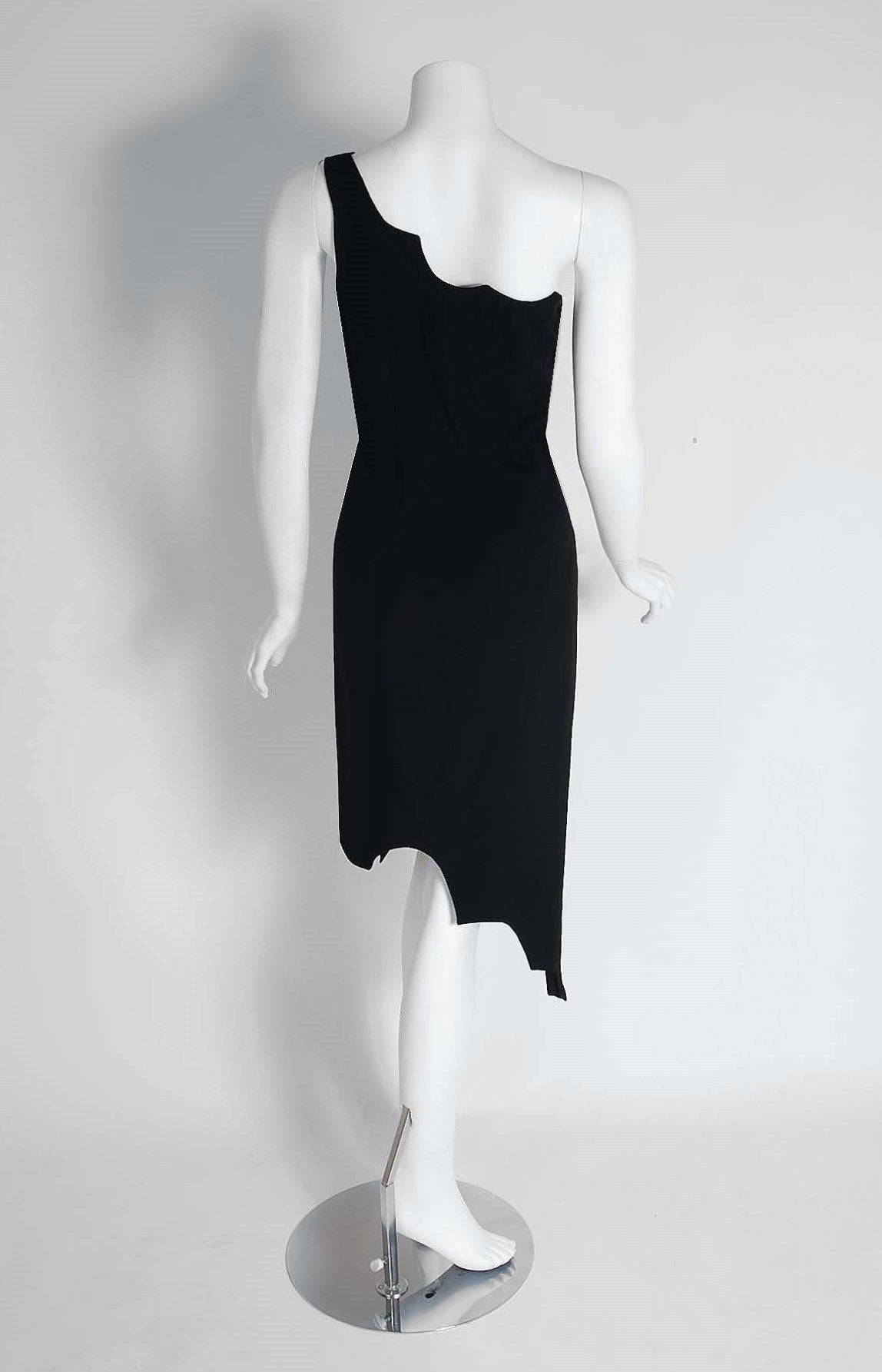Women's 1990's Moschino Black One-Shoulder Asymmetric Scalloped Cocktail Dress